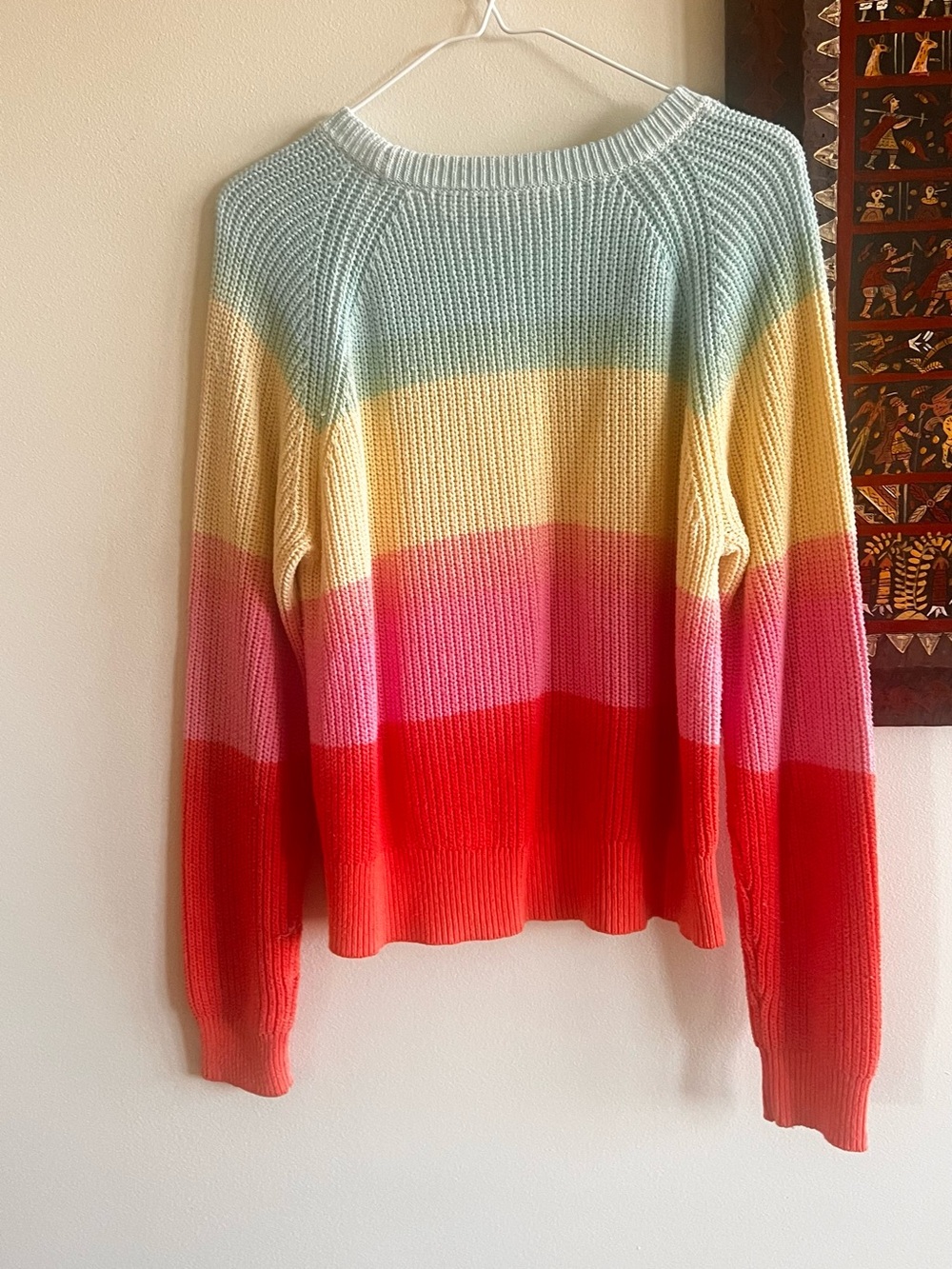 White + Warren Multicolor Striped Crewneck Sweater in Aqua, Yellow, Pink, Red - Picture 3 of 4
